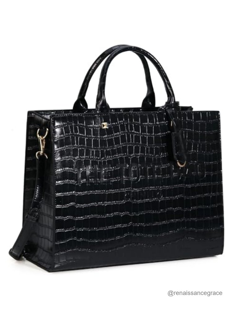 Faux Leather Top Handle Satchel Purse With Adjustable Strap